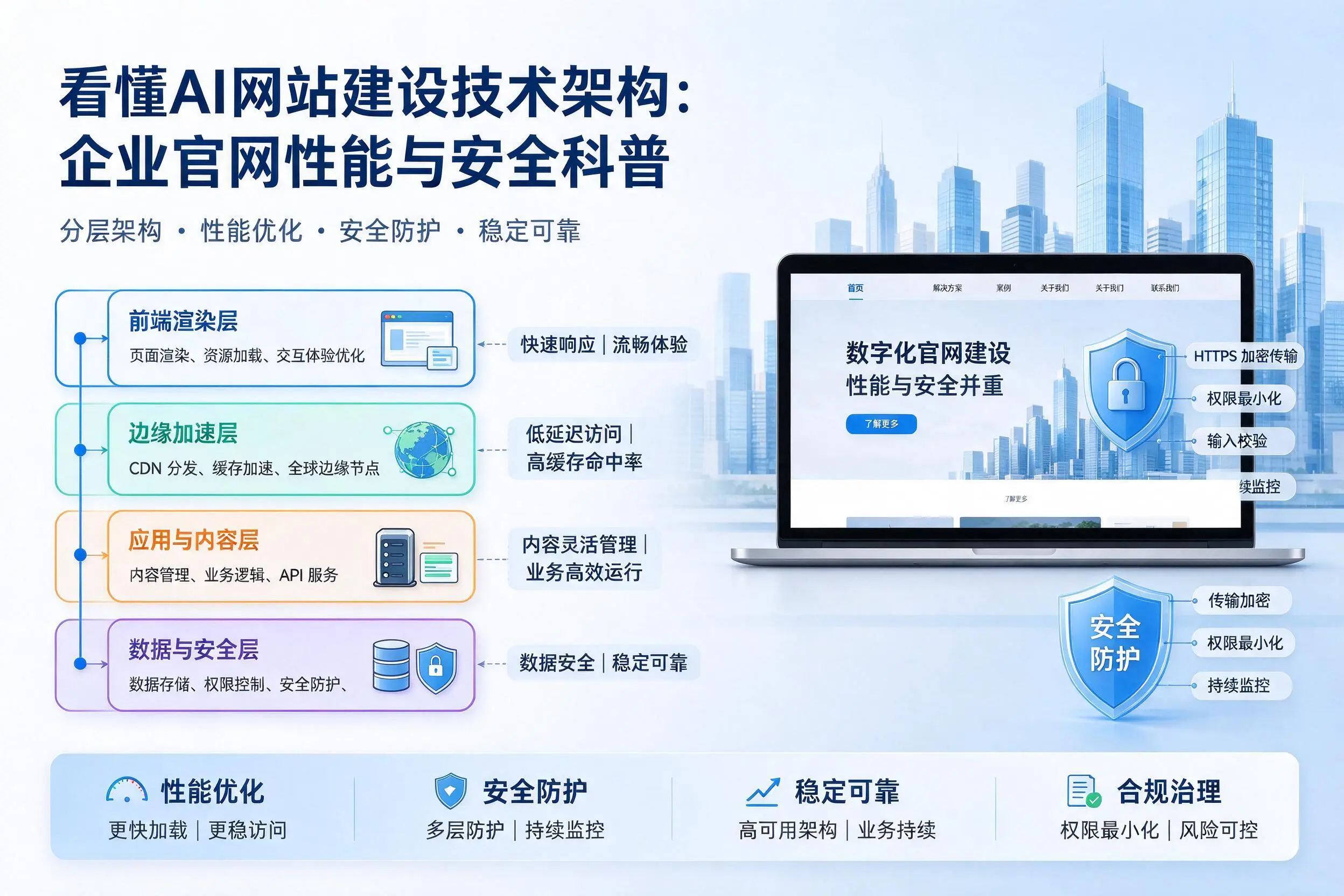 看懂AI网站建设技术架构:陕西企业官网性能与安全科普