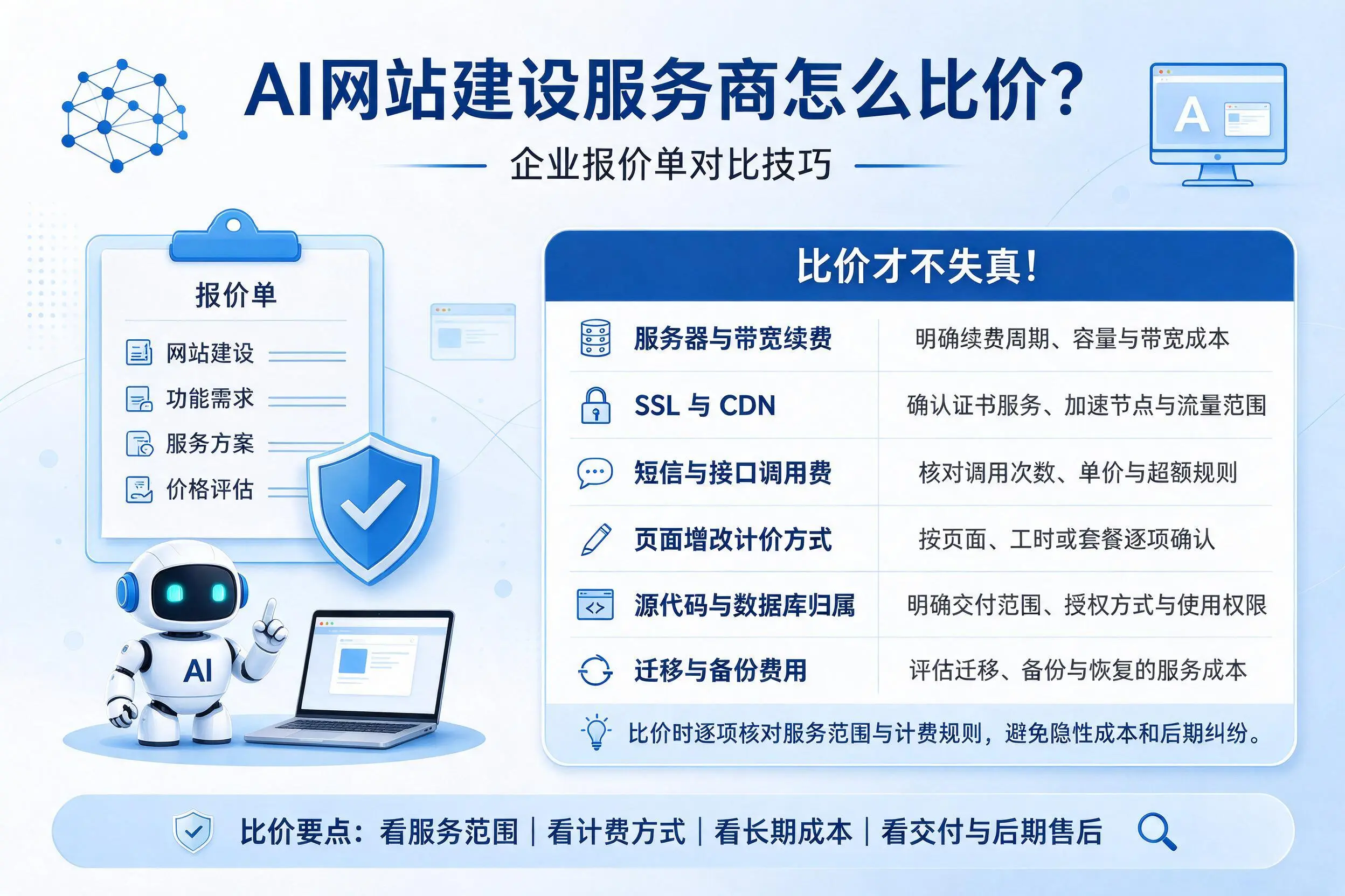 AI网站建设服务商怎么比价?陕西企业报价单对比技巧