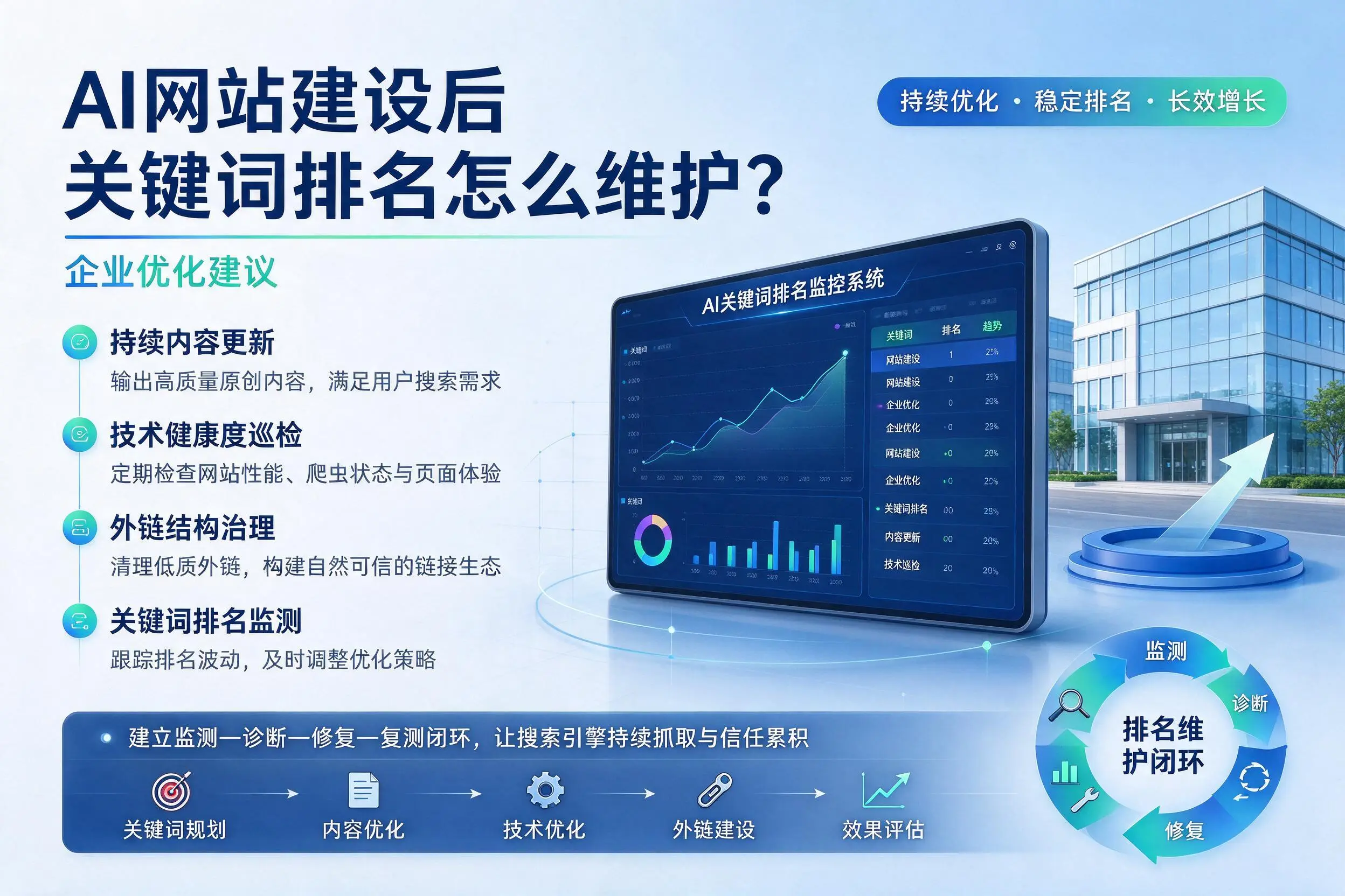 AI网站建设后关键词排名怎么维护?陕西企业优化建议