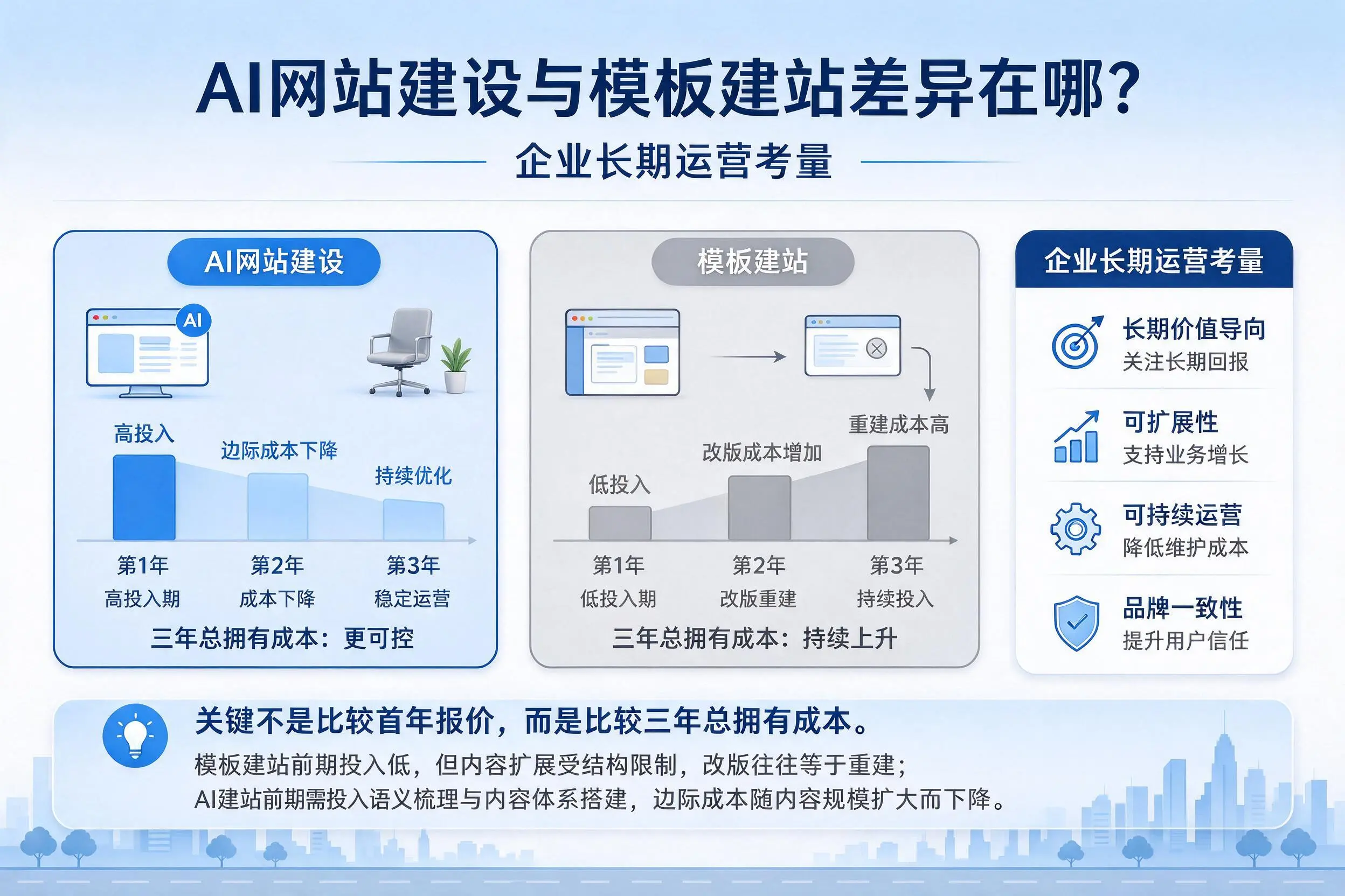 AI网站建设与模板建站差异在哪？陕西企业长期运营考量