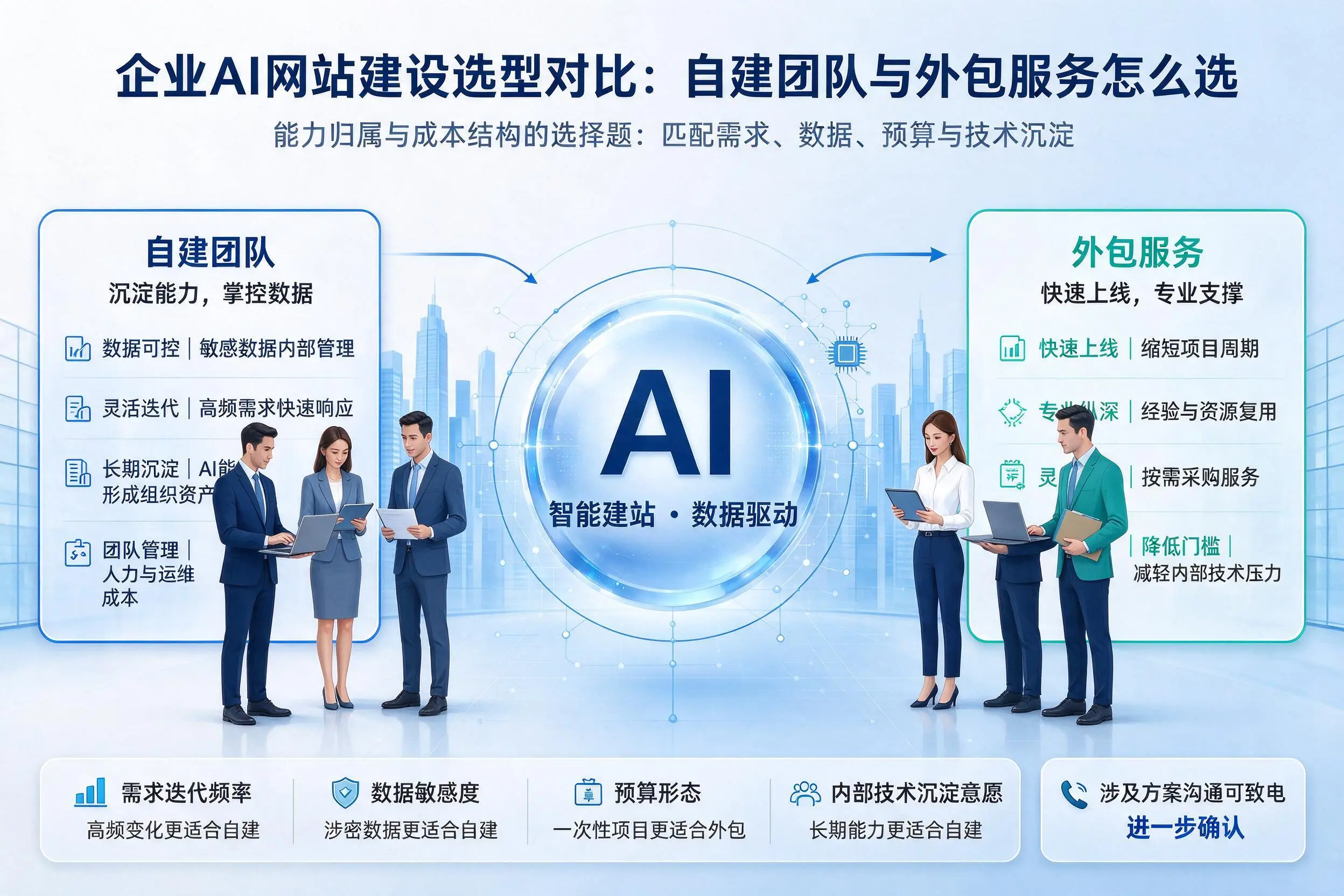 陕西企业AI网站建设选型对比:自建团队与外包服务怎么选
